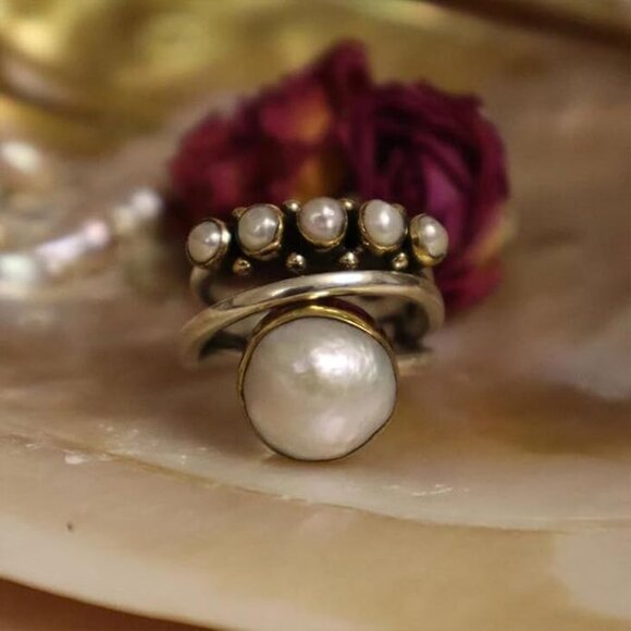 Silver pearl bead ring - Picture 3 of 6